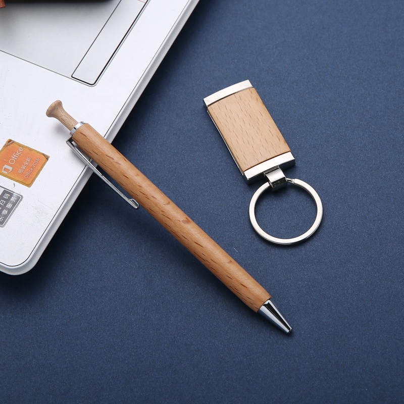 Wholesales Office Custom logo Corporate Wooden Pen Key Chains Souvenir Gift Items Teacher Day Promotional Business Men Gift Sets 3