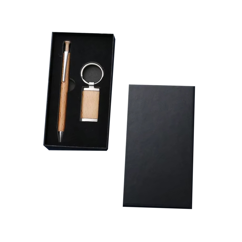 Wholesales Office Custom logo Corporate Wooden Pen Key Chains Souvenir Gift Items Teacher Day Promotional Business Men Gift Sets