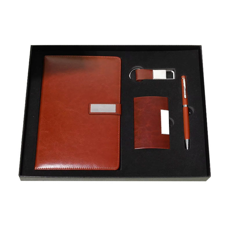 Promotional Pu Leather A5 Notebook with Pen Signature Set Key Chain Business Card Holder Four-piece Set Business Gift Set