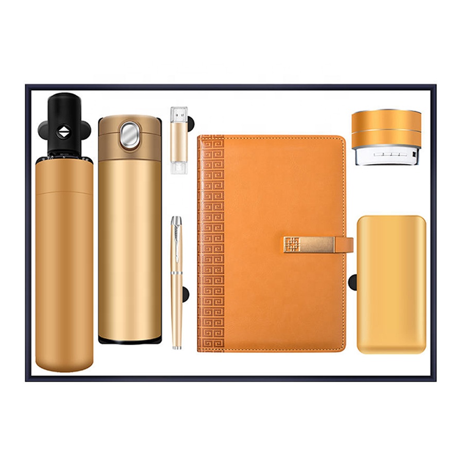 Custom logo Advanced Vip Client Gift Corporate Souvenir Notebook Vaccum Flask Power Bank Umbrella Promotional Business Gift Set