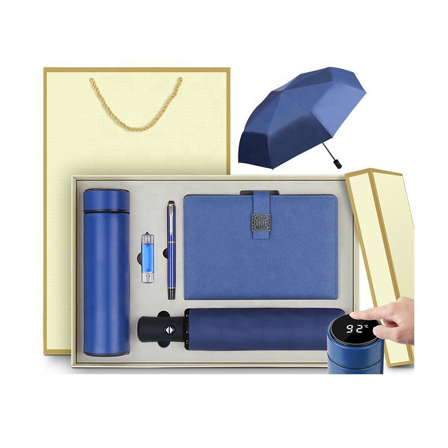 Luxury Office Custom Logo Corporate Souvenir Gift Items Umbrella Thermos Notebook Flash Drive Promotional Business Men Gift Set