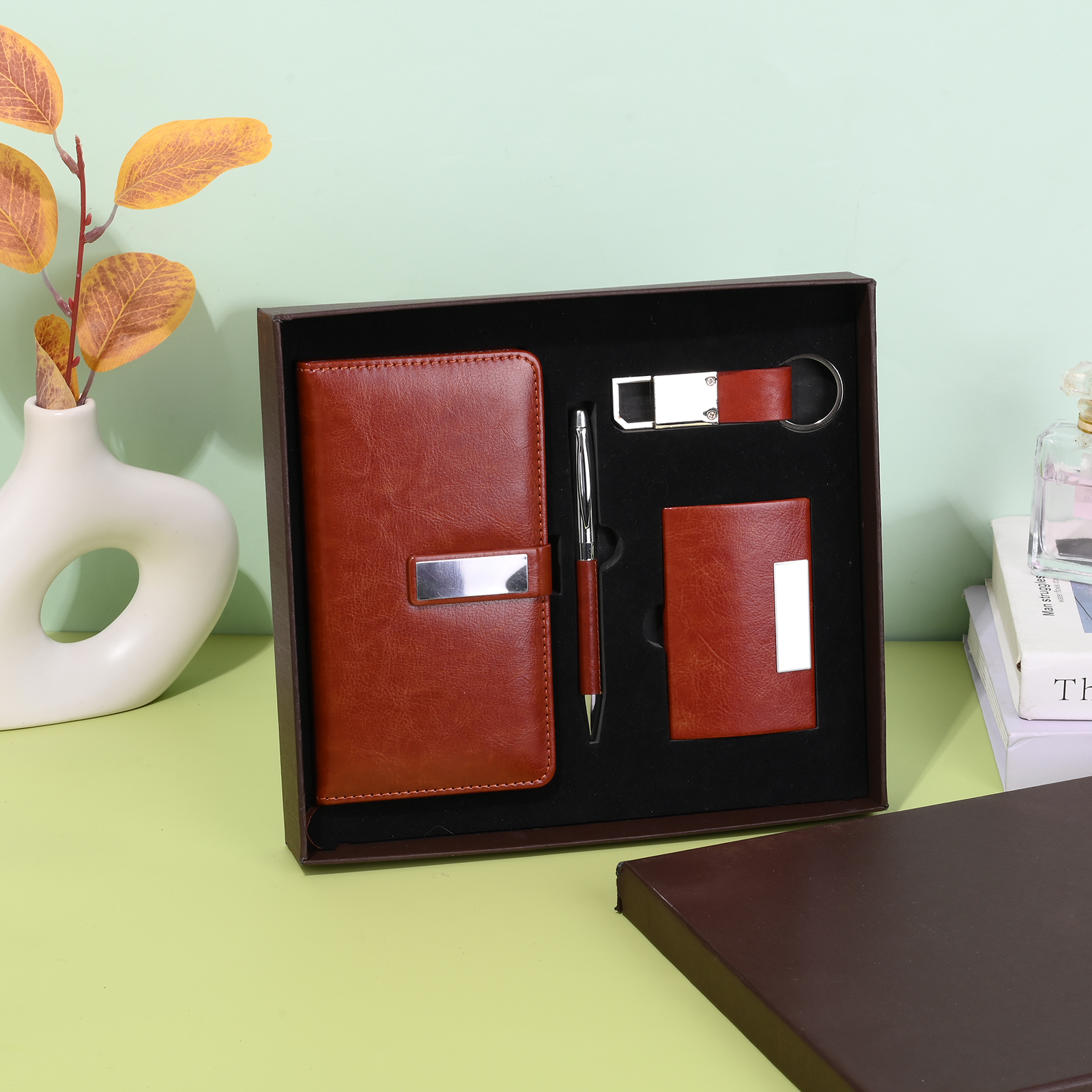 Custom Personalized Giveaways Promotional Journal Company Notebook with Pen Keychain Card Holder Corporate Business Gift Set 2