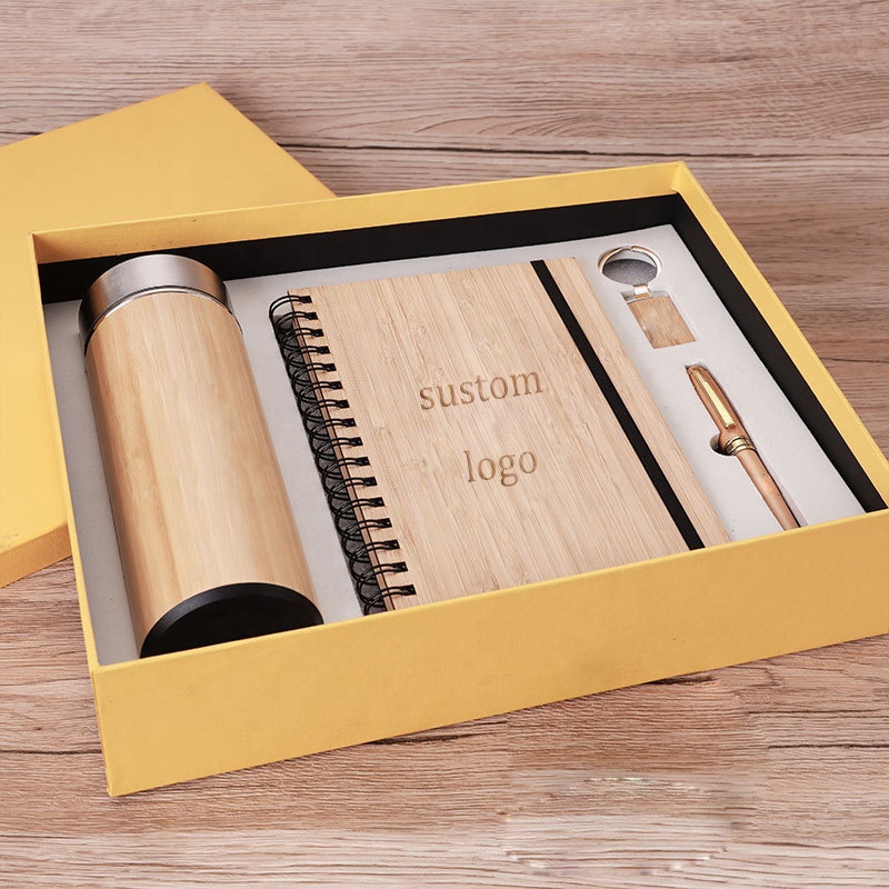 Custom Personalised Corporate Souvenirs Promotional Wooden A5 Notebook Thermos Flask Pen Keychain Gift Box Set Business Gift Set