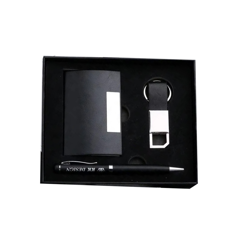 Wholesale Luxury Business Gift Set with Corporate Promotion Pen Key Chain Card Holder-Custom Logo Available Grey