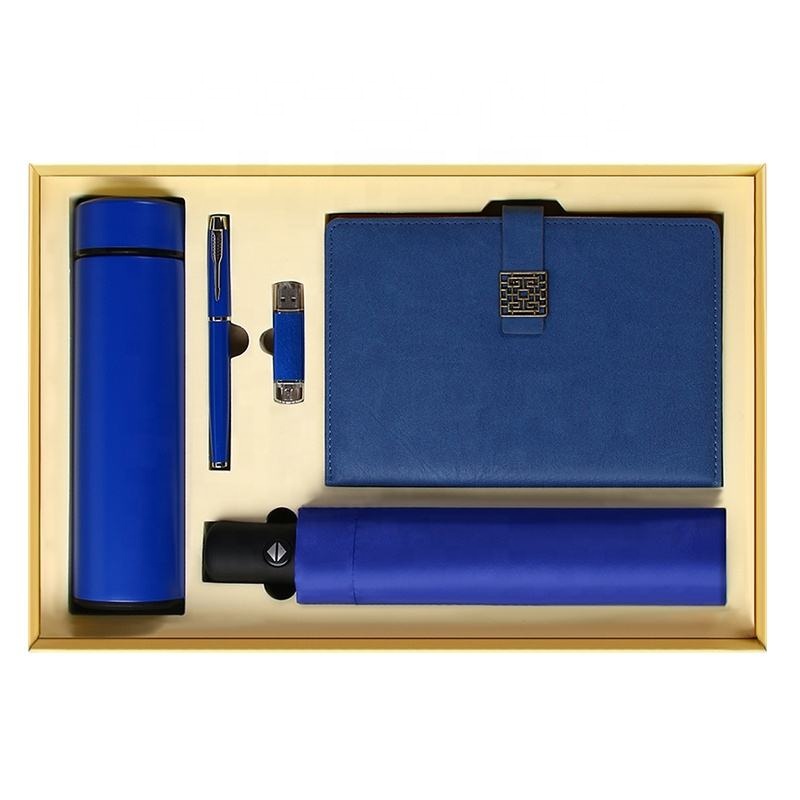 Promotional Office Gift 5In1 Notebook with Pen Automatic Umbrella Thermos Flask Flash Drive Gift Box Corporate Business Gift Set 2