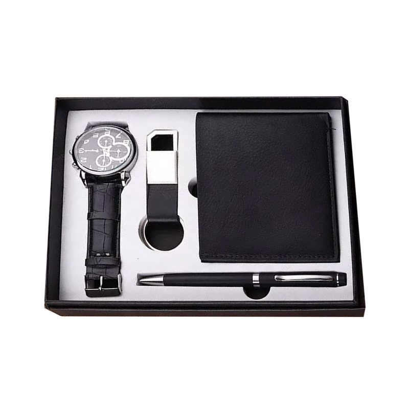 Luxury Promotional Merchandise Wallet Watch Keychain and Pen Wedding Conference Gifts Corporate Business Gift Set for Men