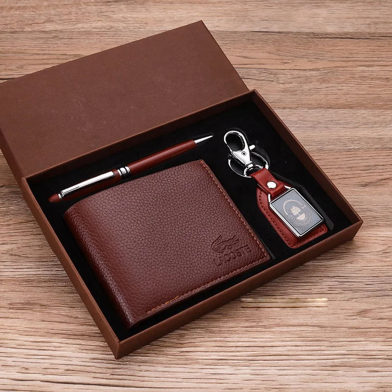 Birthday Gift for Men Business Souvenir KeyChain Wallet Set with Pen Custom Office Promotional Thank You Giveaways Gift Set