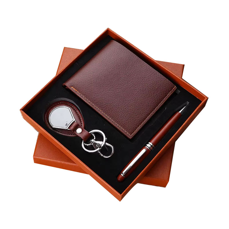 Birthday Gift for Men Business Souvenir KeyChain Wallet Set with Pen Custom Office Promotional Thank You Giveaways Gift Set 2