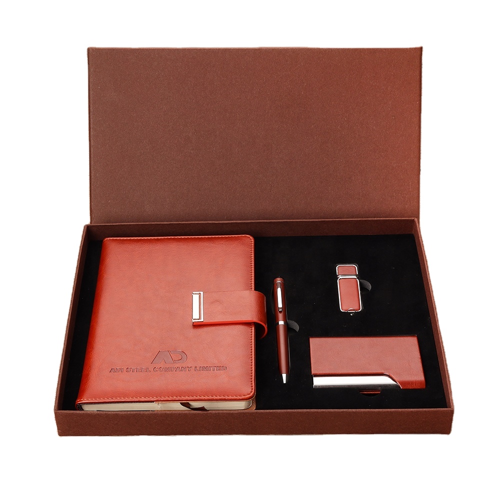 Wholesale Luxury Customized Logo Business Notebook with Pen Flash Drive Card Holder 4in1set Corporate Business Gift Box Set