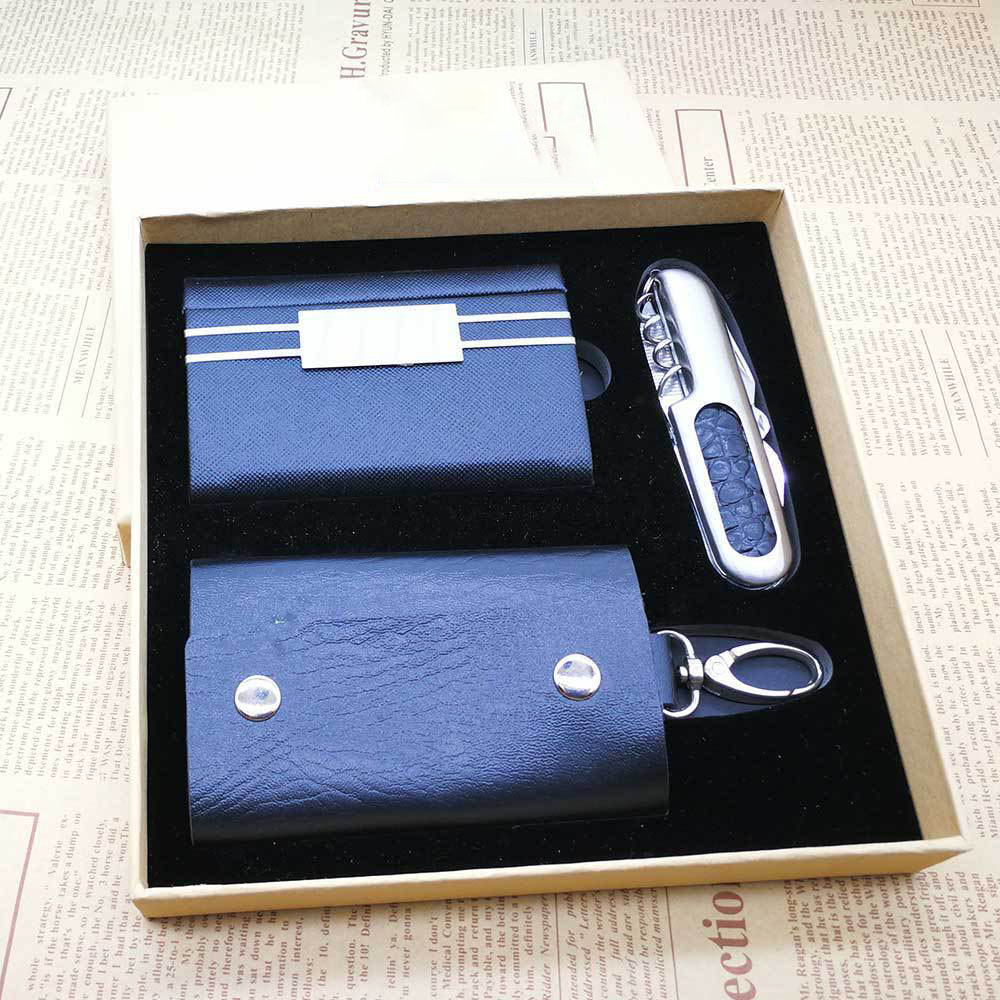 Wholesale Business Gift Set Office Custom Logo Business Card Box Knife Three-piece Set Luxury for Man Women 2
