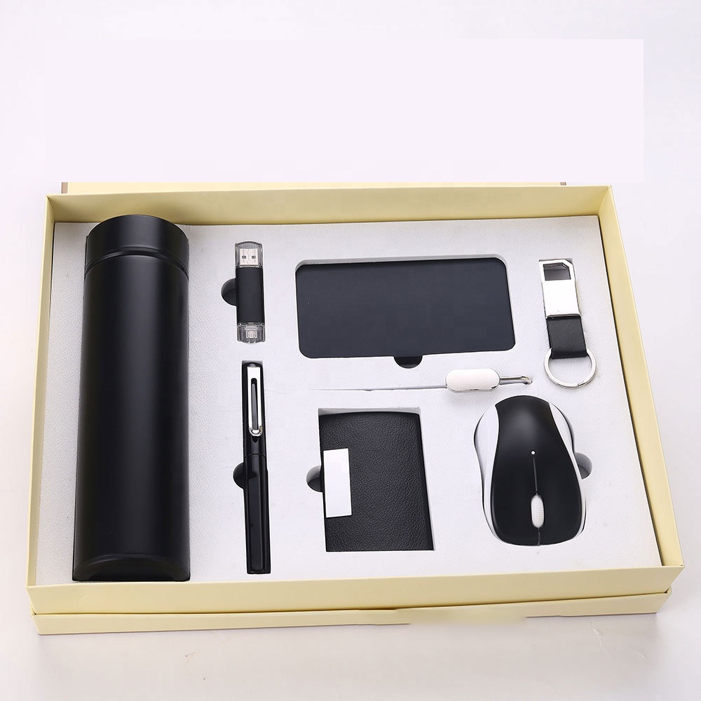High End Custom Logo Corporate Promotional Stainless Steel 7-in-1 Vacuum Flask VIP Client Gift Set A5 Notebook Silk Screen