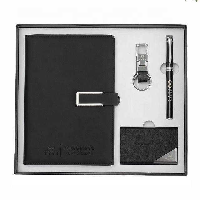 Stock Custom Logo Corporate VIP Souvenir Promotional Advanced A5 PU Leather Silk Screen Printed Notebook Business Gift Set