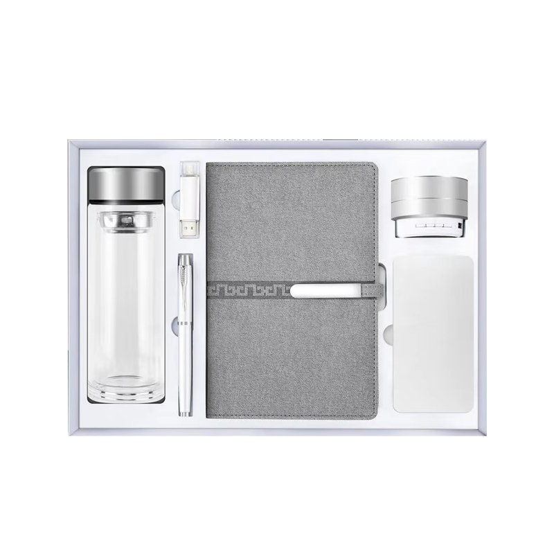 Custom Logo Corporate Souvenir Gift Set Promotional A5 PU Notebook Glass Thermos Silk Screen Printed Business Gift for Men VIP