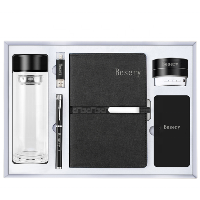 Wholesale Luxury Gift Set  Display Glass Bottle 10000mAh Power Bank&notebook&umbrella&16GB USB Flash Drive &pen&temperature Gift