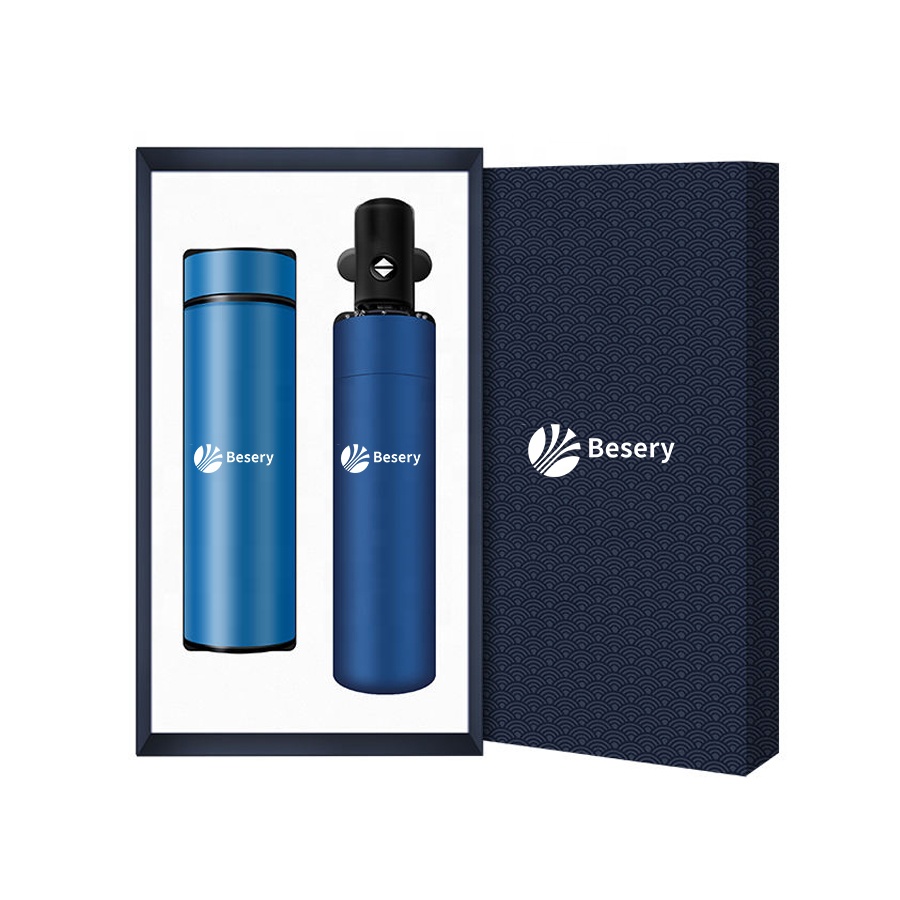 Custom Logo Teacher Day Corporate Business Promotional Stainless Steel Vacuum Flask Umbrella Gift Set VIP Clients-Fashion Silk