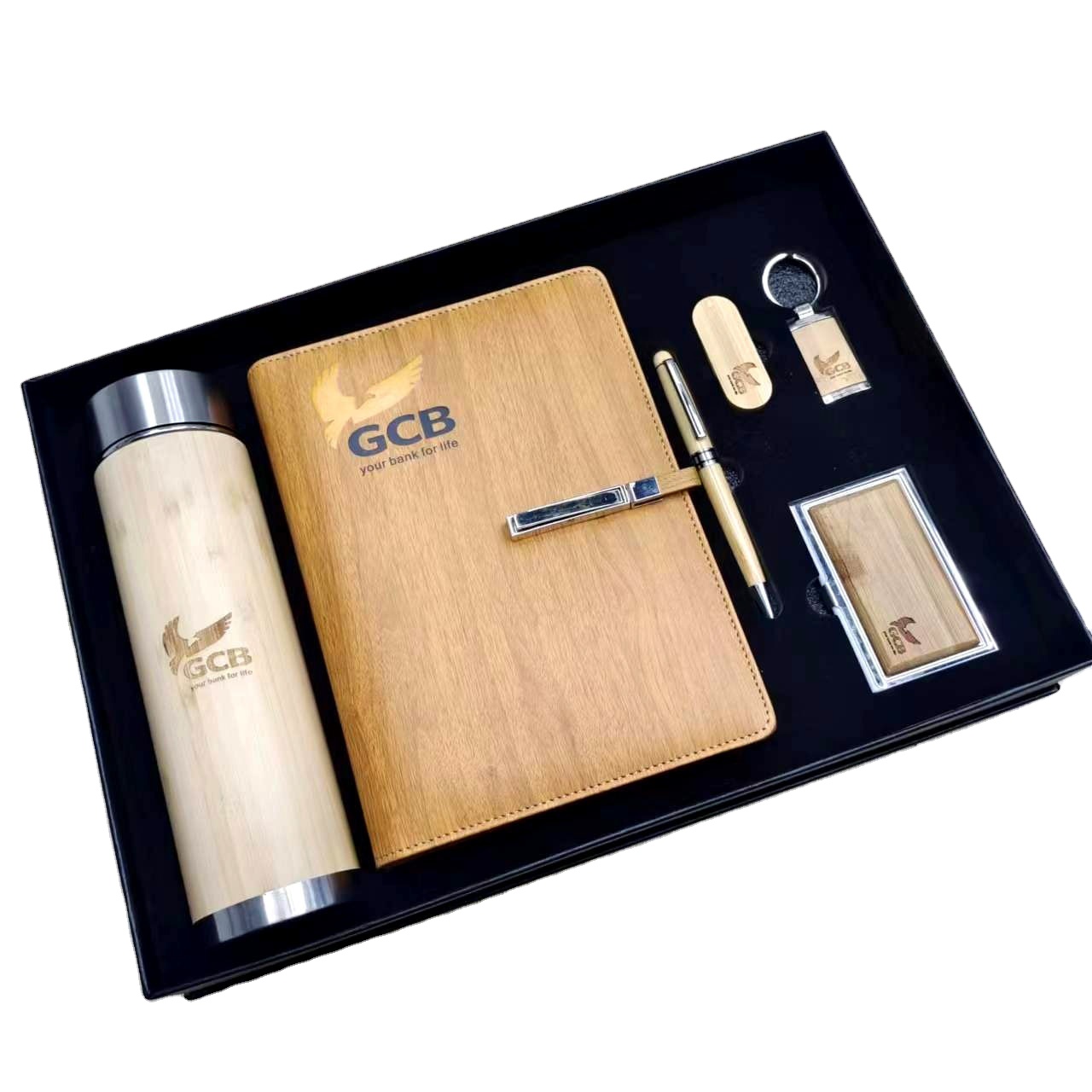 ECO Promotional Items Custom Wooden Gift Business Bamboo A5 Notebook with Pen Flash Drive Corporate Gift Set for Business 2