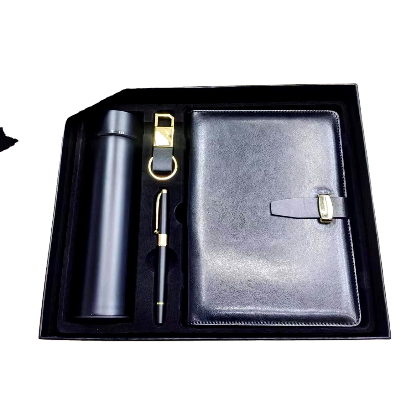 Wholesale Promotional Items Luxury Business Gift Set 4in1 Stainless Steel Keychain Cup Notebook Silk Screen Printed Pen Set