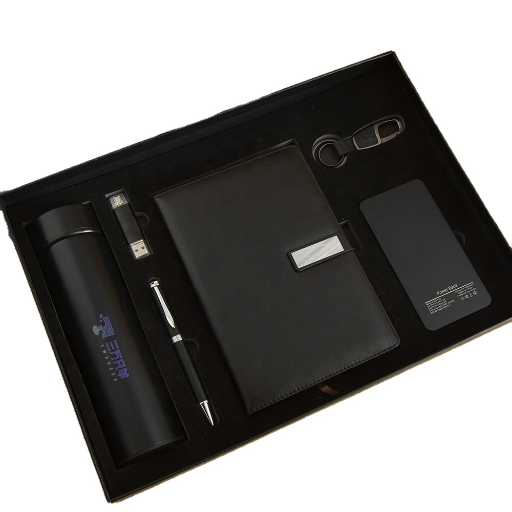 Besery High Quality Promotional Custom Logo Luxury Leather Card Holder Pen USB Digital Bottle 6 1 Business Gift Set Silk Screen