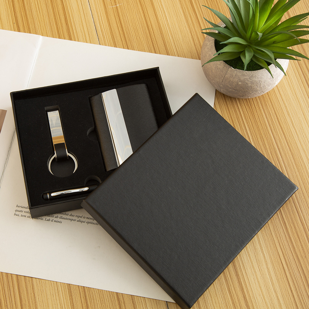 Besery Custom Logo OEM Wholesale Stainless Steel Card Holder Pen Key Chain Silk Screen Printed Corporate Teacher Gift Set 3