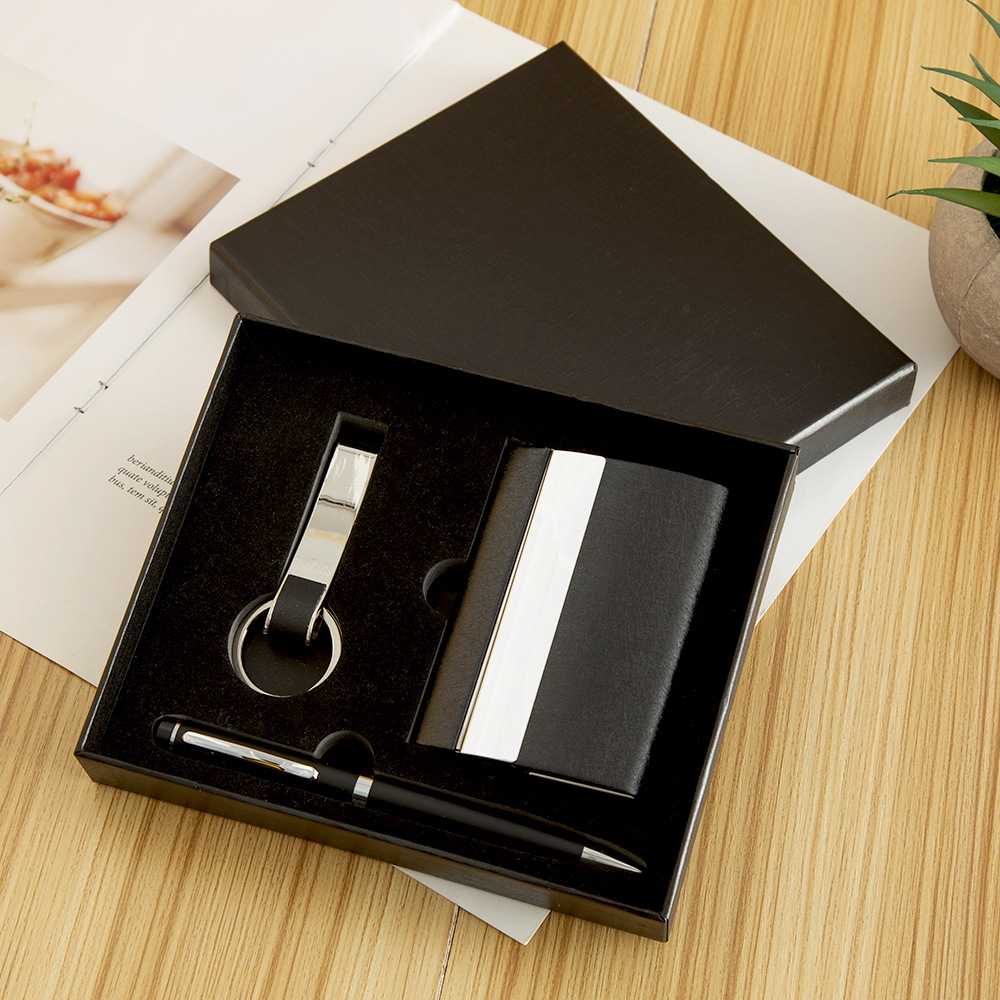 Besery Custom Logo OEM Wholesale Stainless Steel Card Holder Pen Key Chain Silk Screen Printed Corporate Teacher Gift Set 2