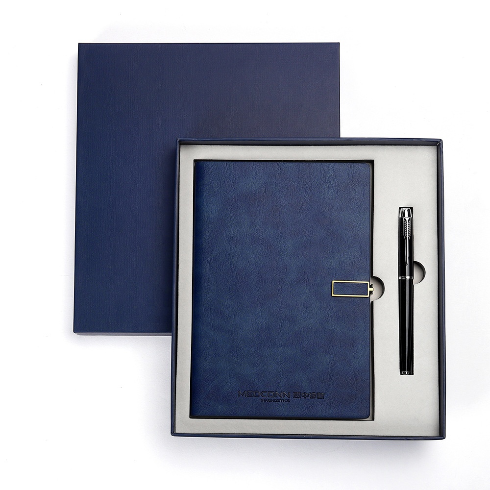 Luxury Office Customized Logo Corporate Souvenir Teachers Day Gift Promotional A5 PU Notebook + Business Card Box + Pen Gift Set