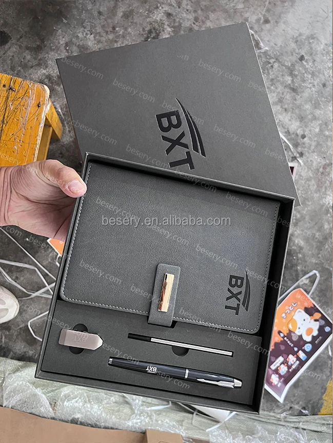 2026 Hot Sale Promotional Business A5 Pu Leather Notebook with Pens Usb Flash Custom Logo Luxury Company Corporate Gift Box Set 3
