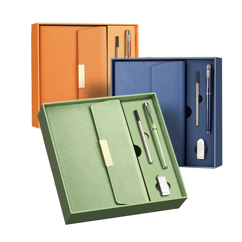 Customized Corporate Gift Set with A5 Notebooks Pen USB Flash Drive-Custom Logo Silk Screen Printed Promotional Office Products