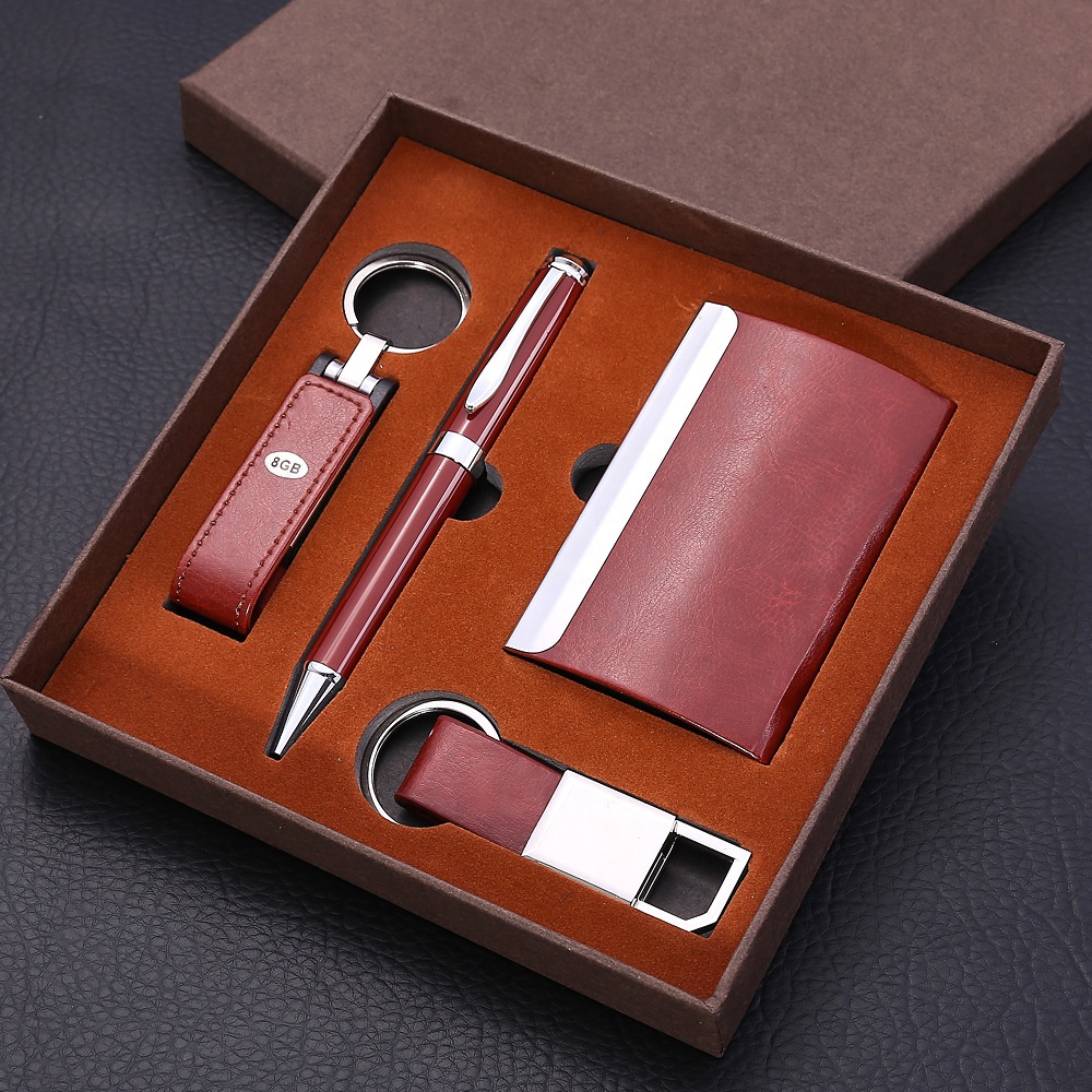 Custom Corporate Executive Souvenir Vip Client Gift Promotional Card Holder Keychain Pen Usb Flash Drive Combo Business Gift Set 2