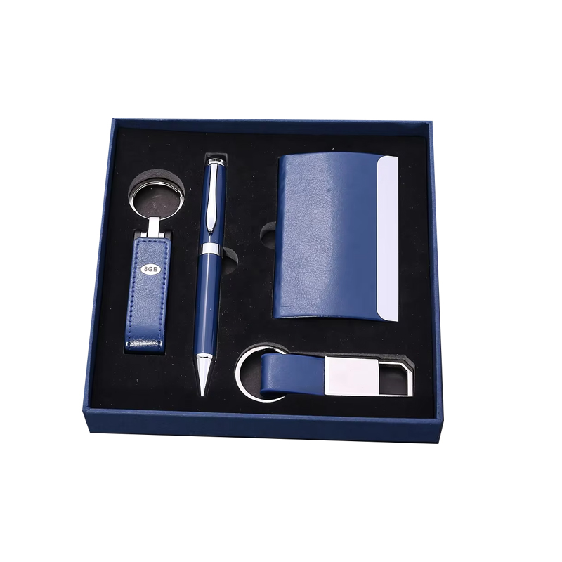 Custom Corporate Executive Souvenir Vip Client Gift Promotional Card Holder Keychain Pen Usb Flash Drive Combo Business Gift Set