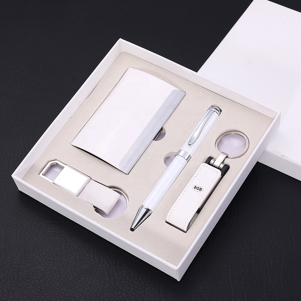 Custom Corporate Executive Souvenir Vip Client Gift Promotional Card Holder Keychain Pen Usb Flash Drive Combo Business Gift Set 3