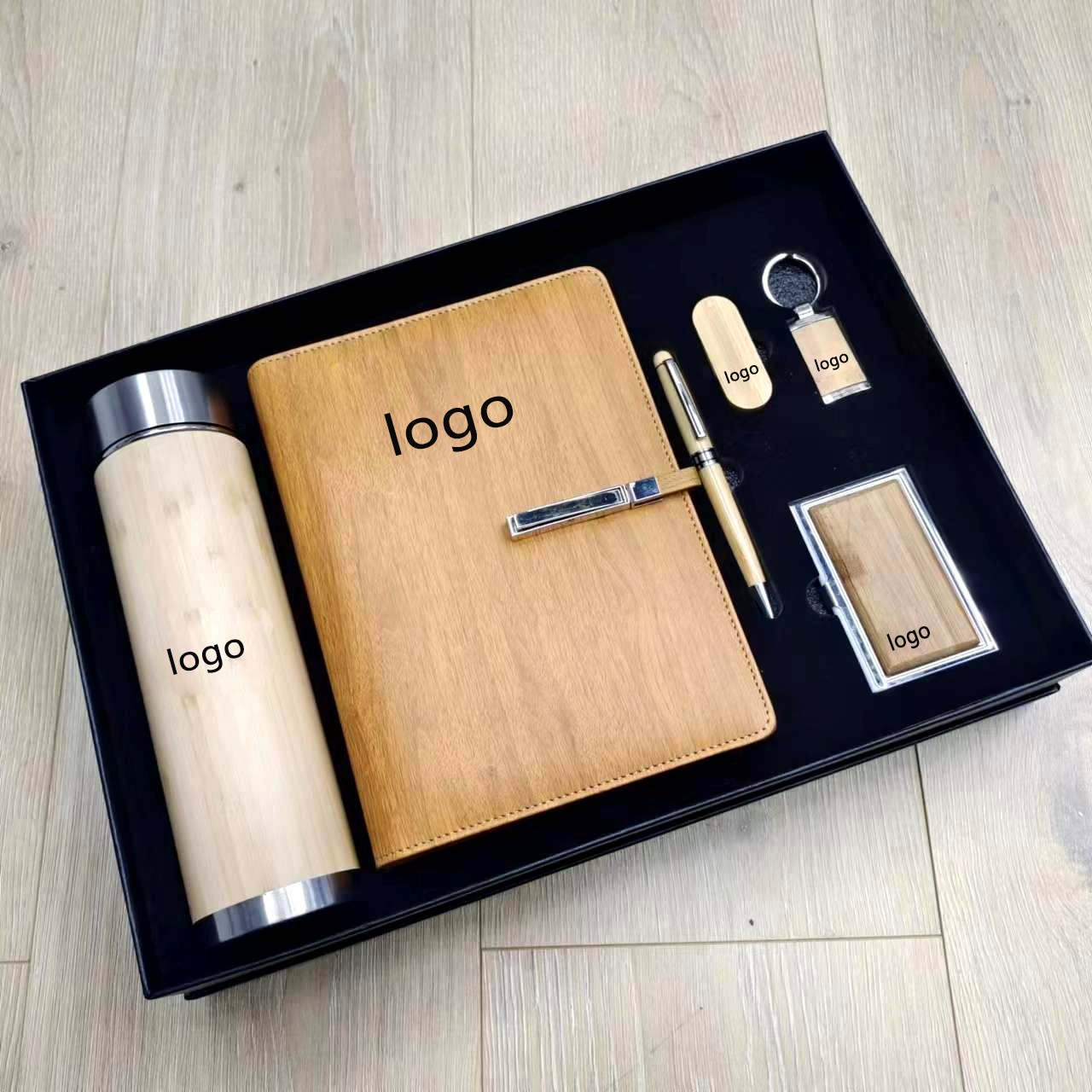Custom Personalized Corporate Logo Promotional 6 in 1 Wooden Gift Notebook Wtih Pen Special Executive Gift Set Business Gift Set 2