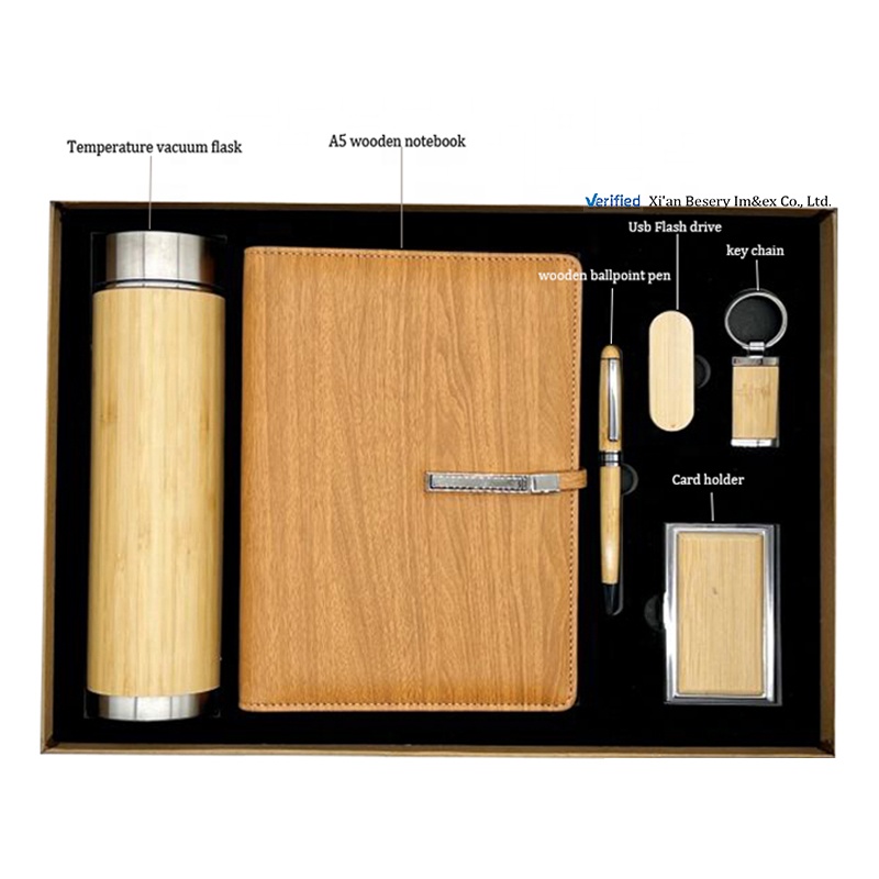 Custom Personalized Corporate Logo Promotional 6 in 1 Wooden Gift Notebook Wtih Pen Special Executive Gift Set Business Gift Set