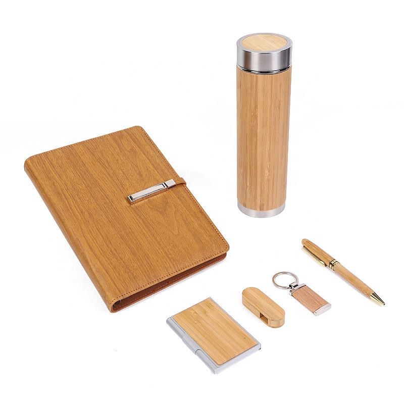Custom Personalized Corporate Logo Promotional 6 in 1 Wooden Gift Notebook Wtih Pen Special Executive Gift Set Business Gift Set 3