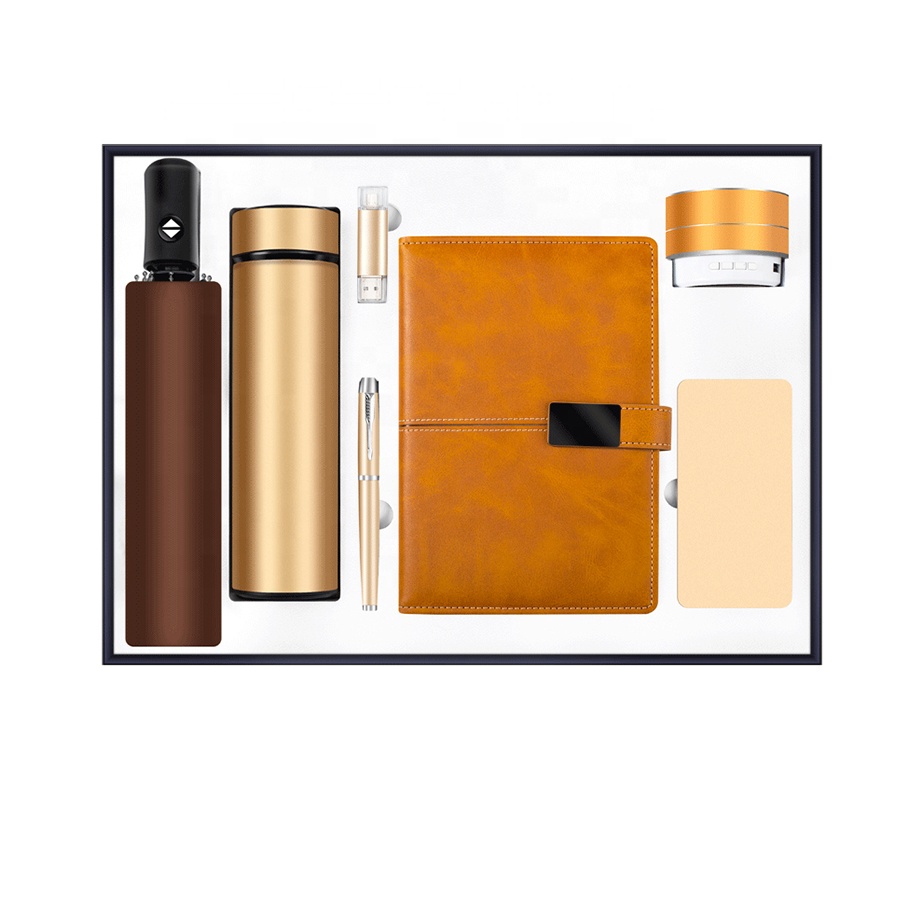 Luxury Office Custom Logo Corporate Personloed Souvenir Gift Items Promotional Notebook Vacuum Flask Combo Business Gifts Set PU