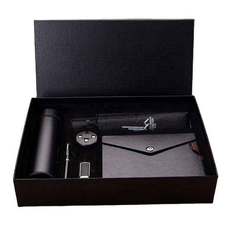 Father's Day Luxury Office Gift Promotional Notebook USB Keychain Pen Diary Vacuum Cup Umbrella Set Business Men Gift Set 6 in 1