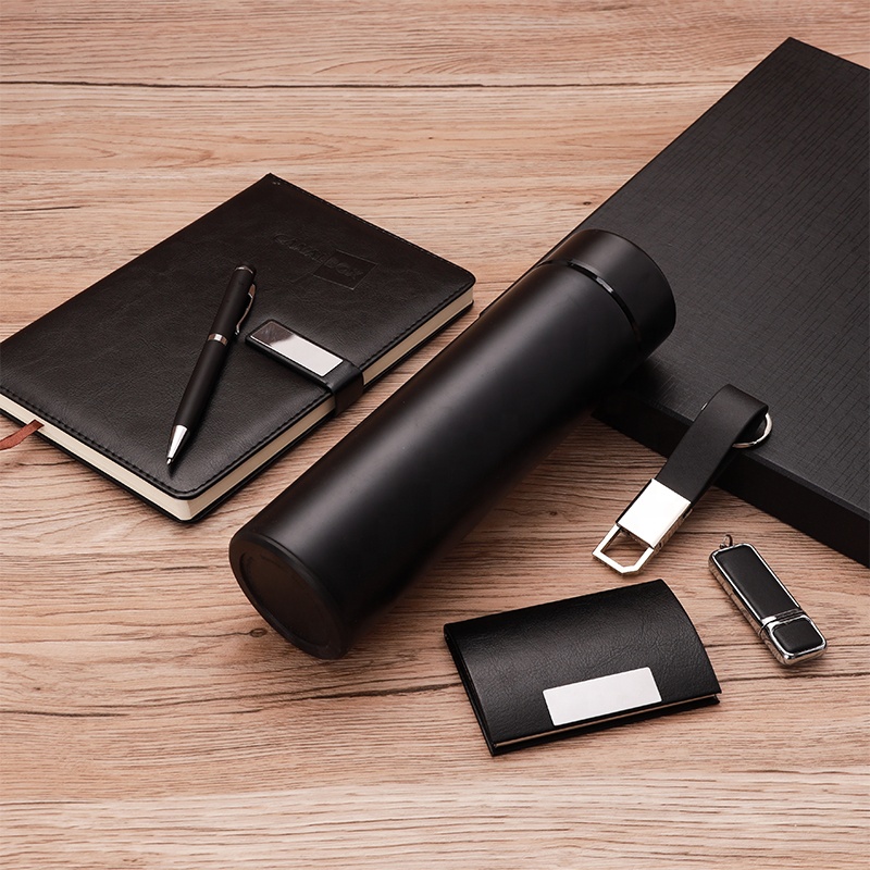 Custom Holiday Corporate Vacuum Flask Notebook Set Metal Pen Usb Card Holder Keychain Business Promotional Gift Set 2