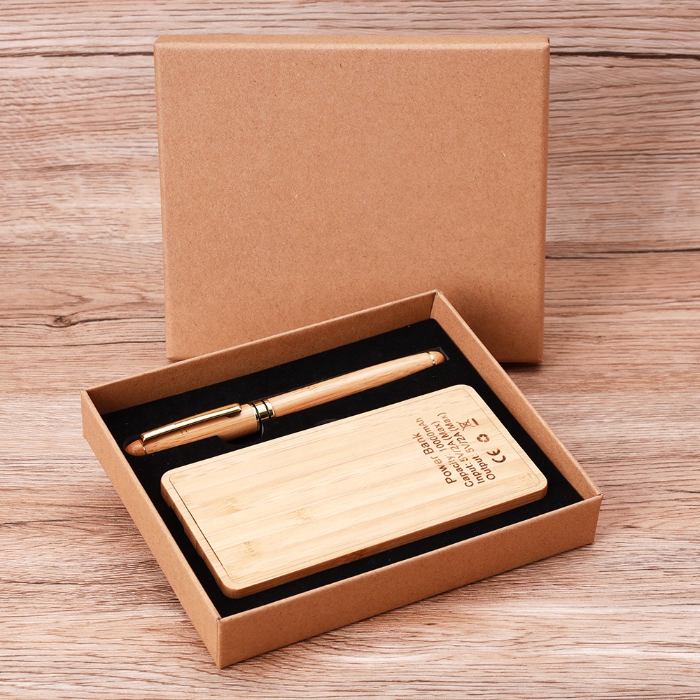 Luxury Custom logo Corporate Premium Souvenir Gift Wooden Power Bank Pen Office Other Promotional & Business Gift Set for Men 2