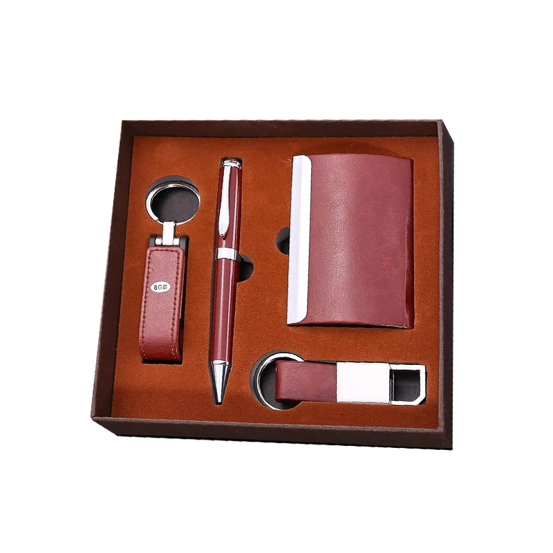 Custom Logo Name Cardholder Key Chain Ballpoint Pen Corporate Promotional Office Gift Sets for Men Perfect Business Accessory