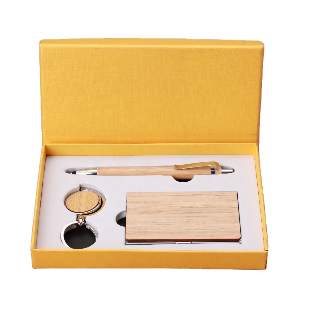 2023 New High Quality Promotional Business Gift Set Luxury Woodiness Pen Keychain Card Holder Custom Printing Logo Office Gifts
