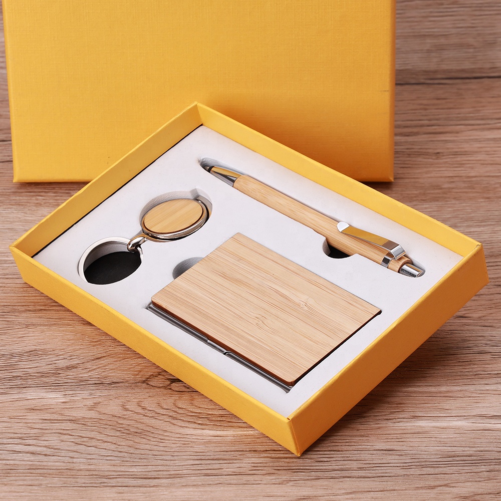 2023 New High Quality Promotional Business Gift Set Luxury Woodiness Pen Keychain Card Holder Custom Printing Logo Office Gifts 2