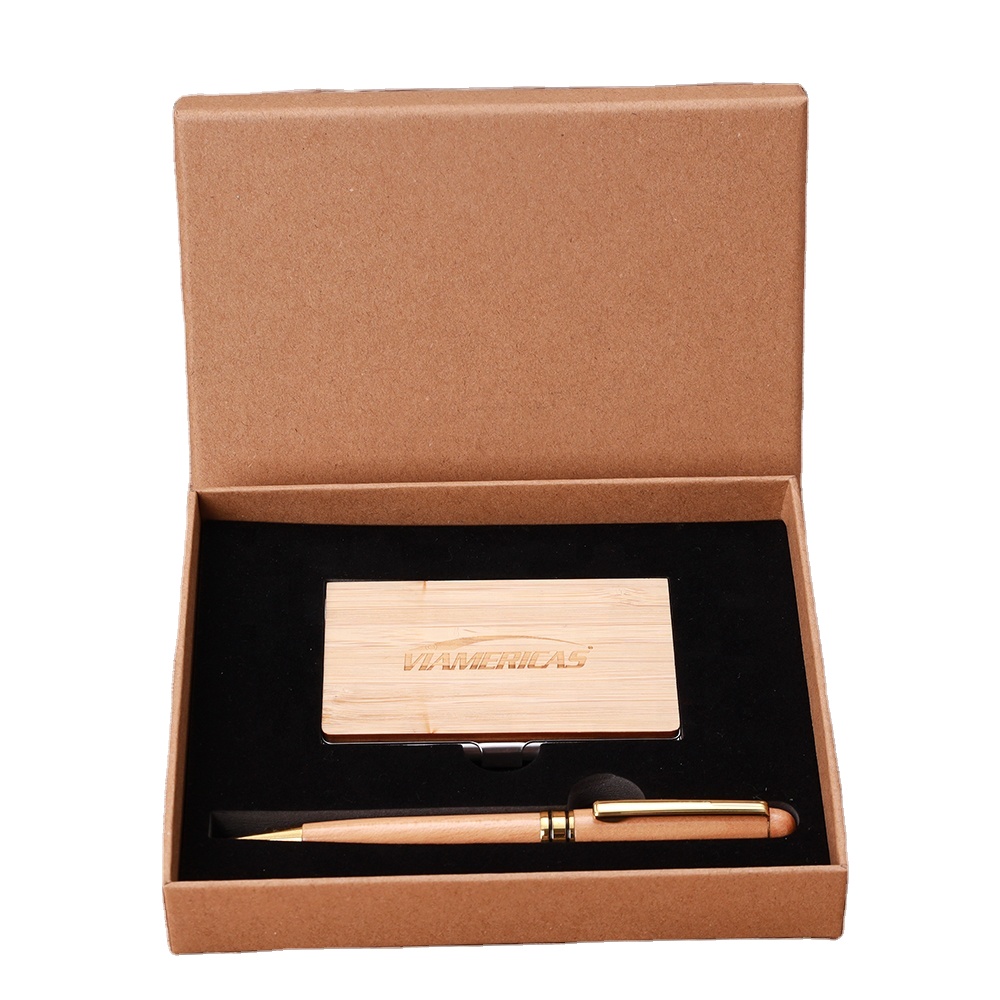 Promotional Luxury Business Gifts Items Woodiness Card Holder Pen Sets Personalized Custom Logo Corporate Gift Set