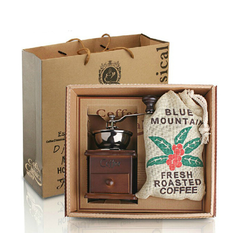 Wholesale Grinder Press Pot Set Coffee Tool Gift Box French Glass Press Pot and Wooden Hand Grinder 3