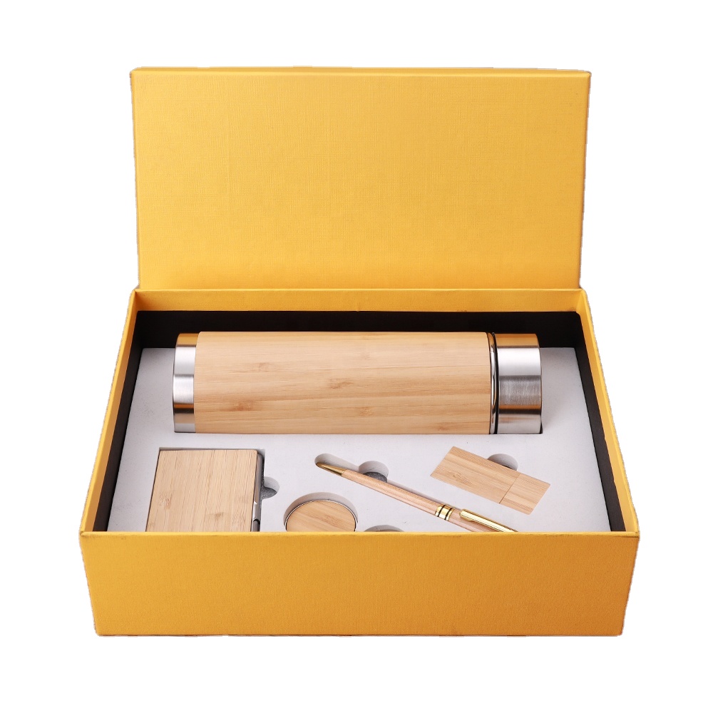 Custom Corporate Executive Set Promotional WoodenThermos Flask USB Flash Drive Cardholder Combo Set Business Gift Set for Men