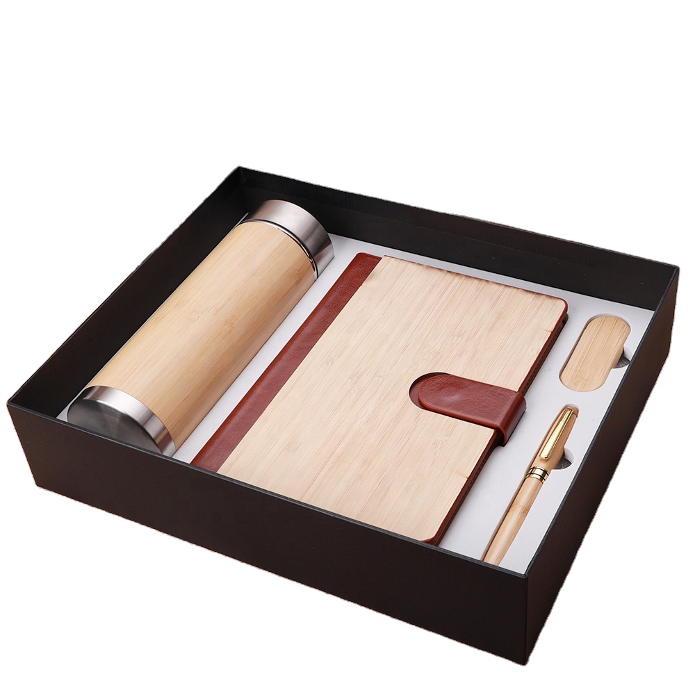 Business A5 Notebook Bookmark Pen Thermos Cup USB Drive Gift Box Set Male Corporate Bamboo Promotional Gift Sets