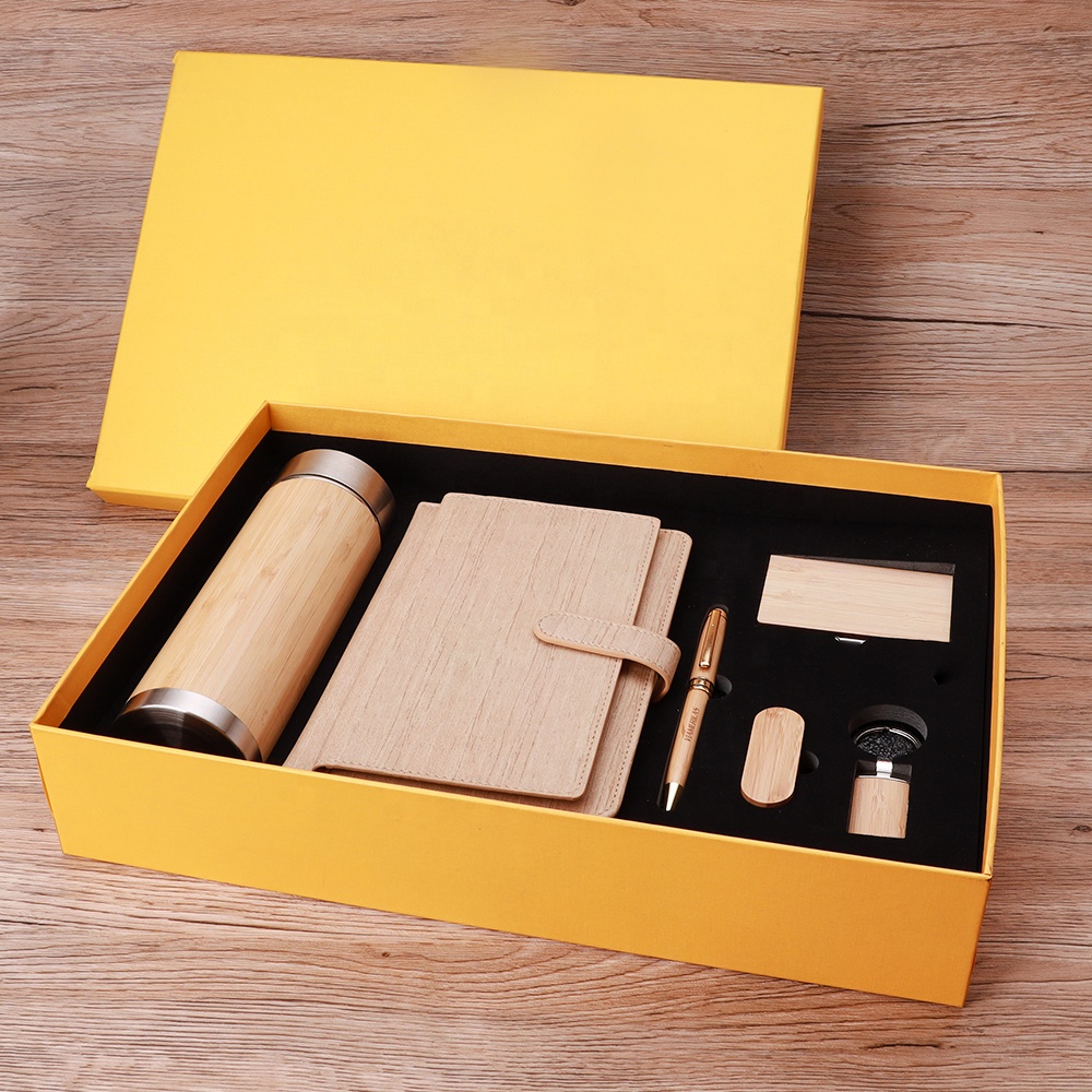 Promotional Executive Gift A5 Notebook Cardholder KeyChain Thermos Set Custom Logo Wooden Bamboo Gift 7pcs Business Gift Set 2