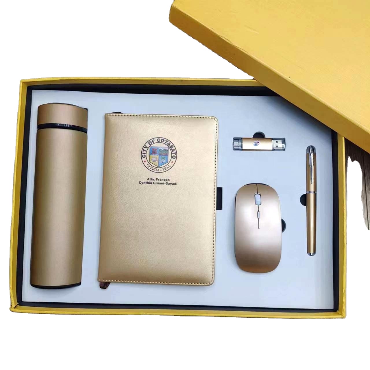 Business Gift Set Custom Logo Thermos Cup Wireless Mouse Usb Flash Drive and Notebook Pen Set Company Event Gifts for Staff