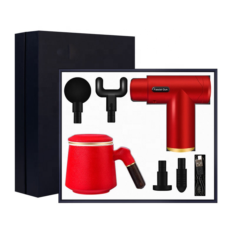 Custom Advanced Christmas Gift Corporate Executive Promotional Vacuum Electric Massage Gun Tea Mug 2pcs Set Business Gift Set 3