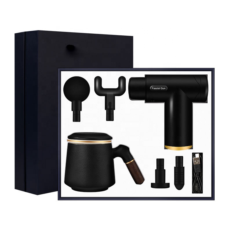 Custom Advanced Christmas Gift Corporate Executive Promotional Vacuum Electric Massage Gun Tea Mug 2pcs Set Business Gift Set