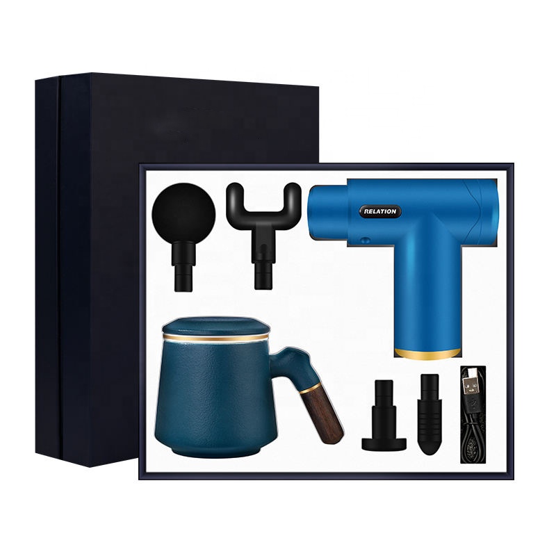 Custom Advanced Christmas Gift Corporate Executive Promotional Vacuum Electric Massage Gun Tea Mug 2pcs Set Business Gift Set 2