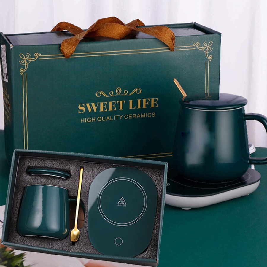USB Office Home Wedding Gift Set Smart Electric Heating Cup coaster Thermotatic Ceramic Water Coffee Mug Warmer Cup Heater 2
